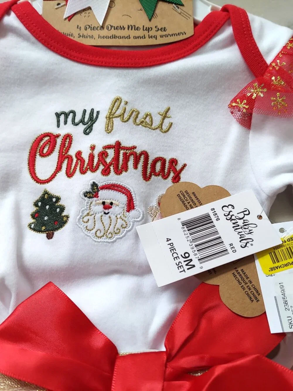 So cute! Holiday 4pc Baby Girl MY FIRST CHRISTMAS Outfit, 9 mos, NWT